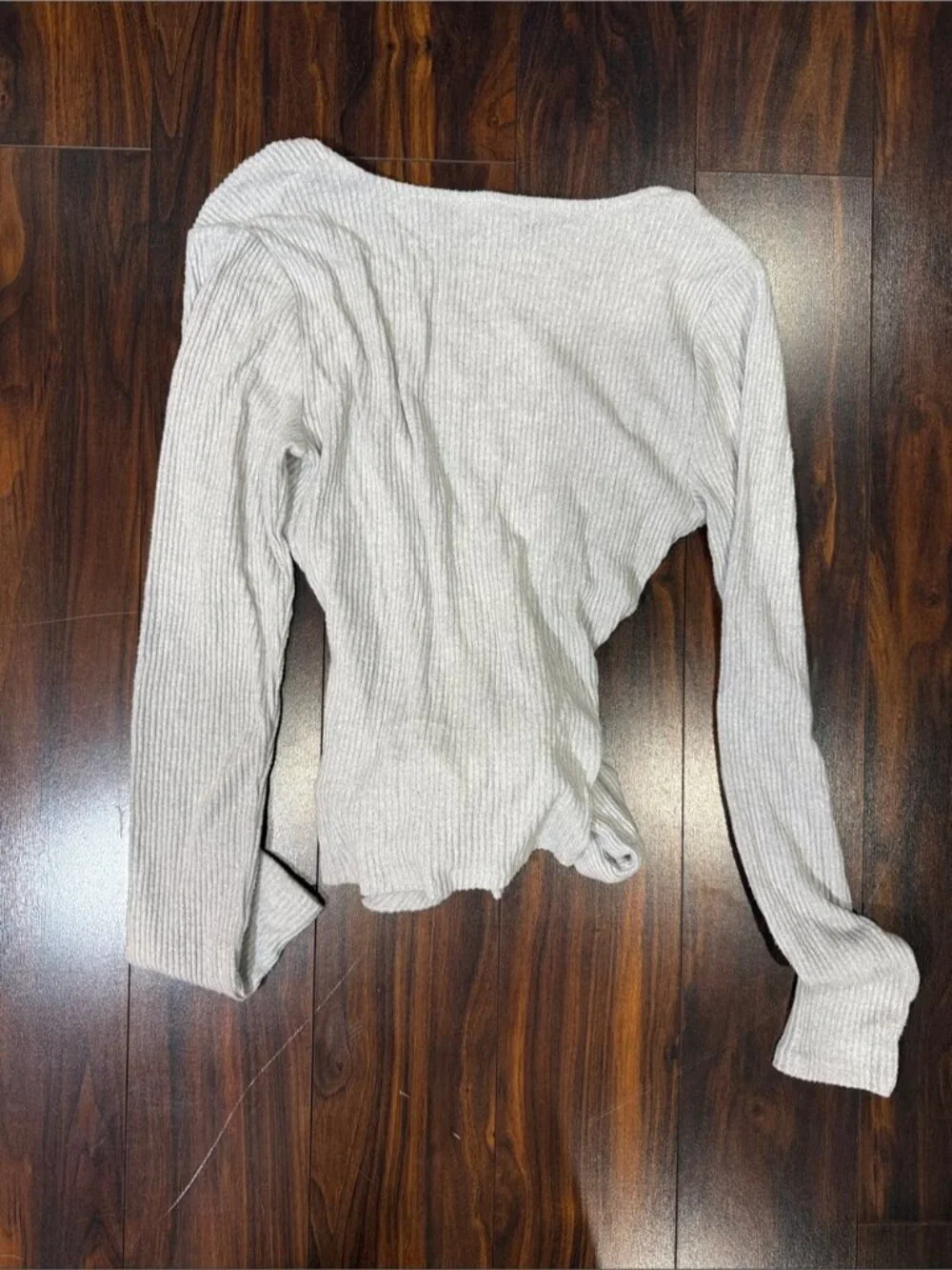 Express Light Gray Ribbed Wrap Tie-Front Sweater